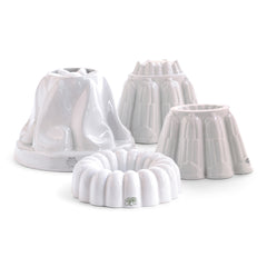 A collection of four vintage 1920s ironstone Shelley jelly moulds.