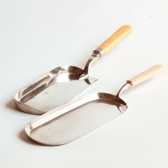 Edwardian silver-plated crumb trays with ivorine handles