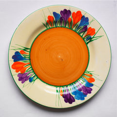 Part of a stunning Clarice Cliff Autumn Crocus Stamford tea for two set with good, bright and bold paintwork. The underside is stamped "Crocus Hand painted Bizarre by Clarice Cliff Newport Pottery England",and it's a good early one, dating to 1930 / 1931.