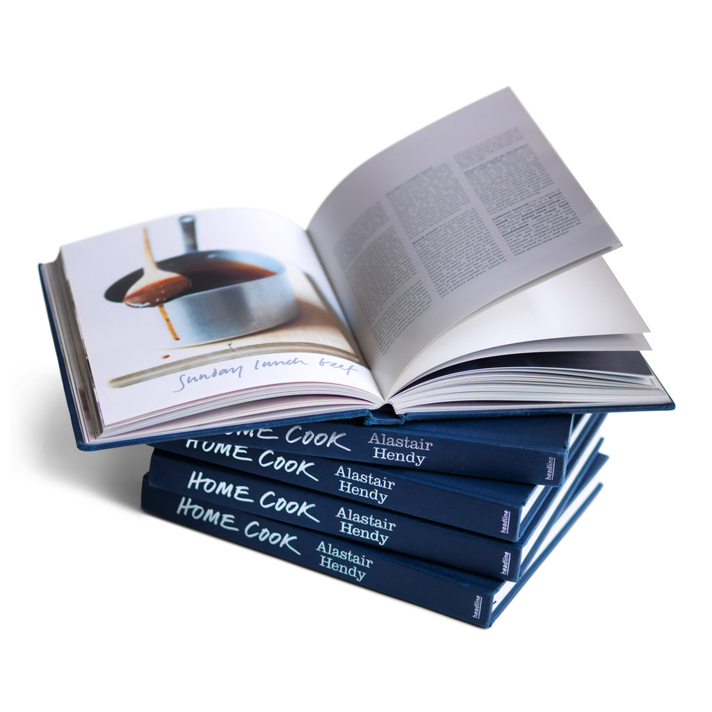 Home Cook by Alastair Hendy, hardback, for the comfort food we love to eat at home. A cookery bible with easy and quick recipes for fry-ups, casseroles, curries and spag bol, to exotic curries, crispy duck, sticky ginger chicken and treacle pudding. Relive the roasts of your childhood, make the best fish pie; and perfect your own classic roast turkey Christmas dinner.