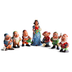 A very fine and rare set of vintage 1930s ceramic Snow White and the severn dwarves, beautifully modelled on the animated Disney film first shown in December 1937.  The figures are cold-painted terracotta and are in their original enamel paint, and were made around the time of the Disney film release.