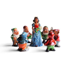 A very fine and rare set of vintage 1930s ceramic Snow White and the severn dwarves, beautifully modelled on the animated Disney film first shown in December 1937.  The figures are cold-painted terracotta and are in their original enamel paint, and were made around the time of the Disney film release.