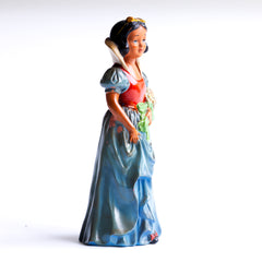 Snow White, from a very fine and rare set of vintage 1930s ceramic Snow White and the seven dwarves, beautifully modelled on the animated Disney film first shown in December 1937.  The figures are cold-painted terracotta and are in their original enamel paint, and were made around the time of the Disney film release.