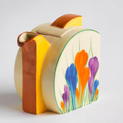 Part of a stunning Clarice Cliff Autumn Crocus Stamford tea for two set with good, bright and bold paintwork. The underside is stamped "Crocus Hand painted Bizarre by Clarice Cliff Newport Pottery England",and it's a good early one, dating to 1930 / 1931.