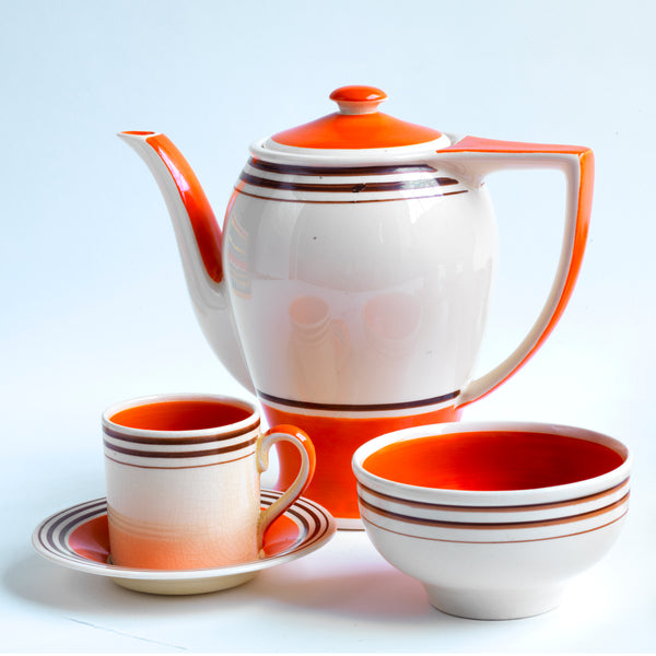 1930s Art Deco Susie Cooper Rex Coffee Set with orange banding