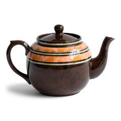 A very pretty 1930s 2 - 3 cup original Brown Betty teapot with peach, butterscotch and sky-blue marbled banding.
