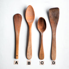 A collection of vintage wooden cooking spoons and spatulas that once belonged to Julia Lane, the wife of artist Howard Hodgkin.