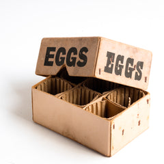 Part of a collection of charming 1940s World War II home front egg postal boxes. The lids, end panels and/or front panels are all stencilled "Eggs". They would have been used to post eggs from the farm to the customer during WWII.