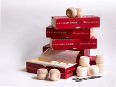 Original vintage spools of Coats crochet cotton thread by J & P Coats. Each spool contains a paper label printed with "Mercer Crochet 20g net".