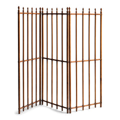 A particularly fine Arts & Crafts gated wooden screen consisting of three open panels.  Each panel is constructed from turned wooden spindles that pass through wooden crossbars - the whole resembling railings. Each spindle is topped with a turned acorn-shaped finial. The execution of the joinery and the pared-back design is pure Arts & Crafts.