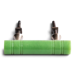 We have several of these 1930s Art Deco Bakelite handles - ideal for cupboard doors or drawers. Their modernist streamlined shape and wonderful 30s pea green colour would give a lift to a run of kitchen or bathroom cupboard doors - and would look strikingly Art Deco against anything painted black.