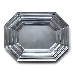 A magnificent set of three graduated silver-plated hotel ware silver platters with raised picture-frame borders and chamfered corners. Each is stamped on the underside "Unity A1 Plate Made in England". Well-proportioned, with a good weight, and beautifully designed, they are a joy to use and are the making of a good meal - and would make a stylish addition on today’s table.  Splendid for that Christmas turkey or goose.