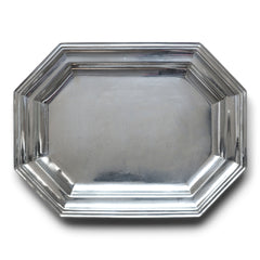 A magnificent set of three graduated silver-plated hotel ware silver platters with raised picture-frame borders and chamfered corners. Each is stamped on the underside "Unity A1 Plate Made in England". Well-proportioned, with a good weight, and beautifully designed, they are a joy to use and are the making of a good meal - and would make a stylish addition on today’s table.  Splendid for that Christmas turkey or goose.