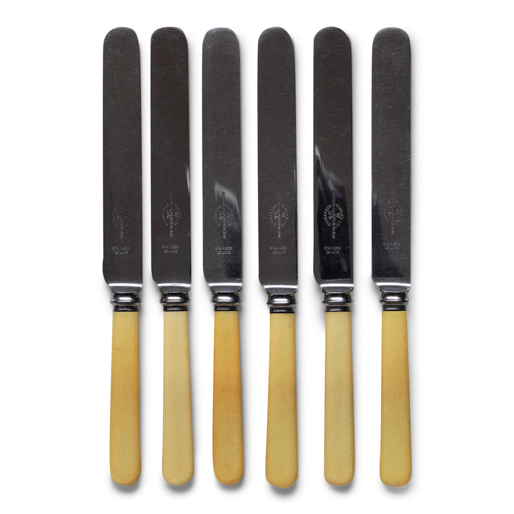 A set of 6 dinner knives, each blade marked "Viners Ltd Sheffield cutlers to HM The King"