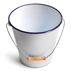 Our enamel bucket is made from thick gauge steel and is coated in white enamel with a blue enamelled rim.  It is just-the-job for all your mopping-up chores and also doubles-up as a useful kitchen waste bin. It also makes the perfect office waste-paper bin or Christmas tree bucket. A good bucket is a highly useful friend - and this one has all the good-looks too.