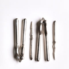 A good boxed set of vintage silver-plated nut crackers and nut picks.  Our vintage silver-plated EPNS (electro-plated nickel silver) nut crackers and picks are both good-looking and functional, and their renewed popularity make them a cool addition on today’s table. Length of nut crackers 14cm Country of origin: UK Date of manufacture: c.1930 Material: EPNS (electro-plated nickel silver) Condition: pristine - probably never used.