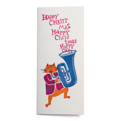 We have sourced a small quantity of these very rare original vintage hand block-printed Christmas cards. Design no.13, a cat playing a tuba, was designed by Robert Lobley and printed at The Magpie Press in the 1960s. This beautiful handmade card is unique to our store and is the ideal Christmas gift in itself - no one else will have one!