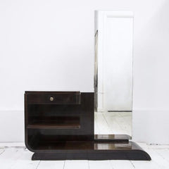 A striking geometric French Art Deco dressing table of good 1930s design - similar to designs produced by the king of French Deco cabinet makers, Emile Jacques Ruhlmann, for the English cosmetics retailer Yardley. A striking geometric French Art Deco dressing table of good 1930s design; and similar to designs produced by the king of French Deco cabinet makers, Emile Jacques Ruhlmann, for the English cosmetics retailer Yardley.