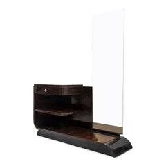 A striking geometric French Art Deco dressing table of good 1930s design - similar to designs produced by the king of French Deco cabinet makers, Emile Jacques Ruhlmann, for the English cosmetics retailer Yardley. A striking geometric French Art Deco dressing table of good 1930s design; and similar to designs produced by the king of French Deco cabinet makers, Emile Jacques Ruhlmann, for the English cosmetics retailer Yardley.