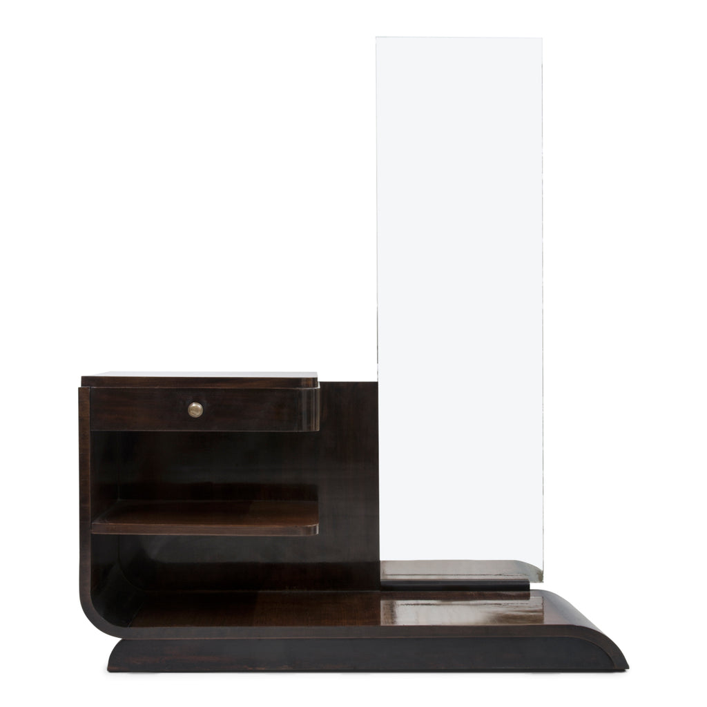 A striking geometric French Art Deco dressing table of good 1930s design - similar to designs produced by the king of French Deco cabinet makers, Emile Jacques Ruhlmann, for the English cosmetics retailer Yardley. A striking geometric French Art Deco dressing table of good 1930s design; and similar to designs produced by the king of French Deco cabinet makers, Emile Jacques Ruhlmann, for the English cosmetics retailer Yardley.