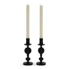 A striking pair of 1930s ebony candlesticks, each with turned concave fluting. Most likely made in Africa for the European market.