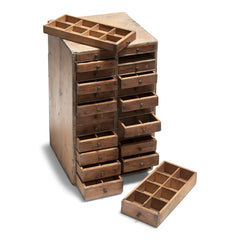 A very tidy little bank of antique engineer's worktop drawers with original patina and in exceptional condition. Each of the 24 drawers has its original metal pull, and all drawers contain eight divisions.