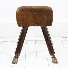 A handsome 1930s school gym horse with extending legs and original suede leather upholstered top. It would make a great sculptural addition to the home - and a fine clothes horse for the bedroom.