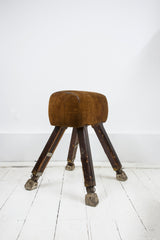A handsome 1930s school gym horse with extending legs and original suede leather upholstered top. It would make a great sculptural addition to the home - and a fine clothes horse for the bedroom.