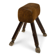 A handsome 1930s school gym horse with extending legs and original suede leather upholstered top. It would make a great sculptural addition to the home - and a fine clothes horse for the bedroom.