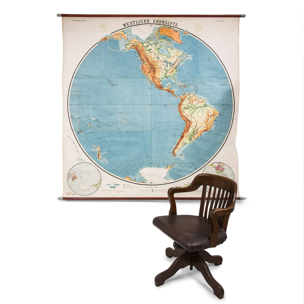 A stunning school room map of the western hemisphere, the Americas, by early twentieth century wall chart makers Hilmer Klasing & Co of Leipzig, Germany. It is one of a geographical series in their Wandkarten collection, and is one of the largest maps they made.