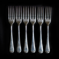 A set of 6 vintage silver-plated side forks or dessert forks.