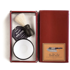 Gift wrapped shaving brush and shaving bowl