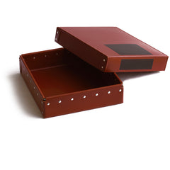 Vintage ex-museum archive box c.1950 made from vulcanized cardboard with internal aluminium frame and rivets for extra rigidity. The boxes were specially made for a well-known central London museum, yet they were never used, only recently being discovered in a forgotten store room belonging to the museum.