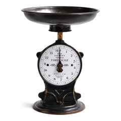 A rare set of Edwardian Salter's family weigh scales in cast iron with a wonderful enamel face, detachable steel weighing bowl and with original black painted finish. The white enamel dial is marked "No 50 Salter's Improved Family Scale / To Weigh 14 lb / Manufactured by Geo Salter & Co England ", and the dial divisions are in imperial lbs and ounces. It is rare to find the enamel face in such good condition.