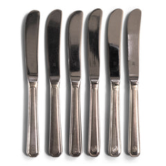 Vintage hotel ware silver-plated WMF butter knife, made for Holland & America Line, the cruise liner company. Each is marked WMF and the tip of the fork handles bear the hallmark Holland & America circular crest, the Art Deco stylised prow of a large transatlantic steamship.