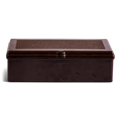 A 1930s Bakelite box with a hinged lid that has an integrated Bakelite hinge. 
