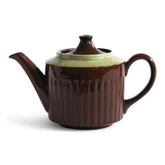 A  4 cup original Brown Betty teapot with pistachio coloured banding and reeded sides.