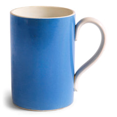 A Mochaware one pint  pub mug in sky blue glaze made by Pountney &  Co. Ltd. of Bristol, with a  watermark  stamped on the side for King George V - a crown flanked by the letters G and R, George Rex.
