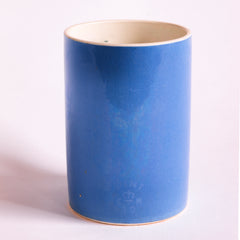 A Mochaware one pint  pub mug in sky blue glaze made by Pountney &  Co. Ltd. of Bristol, with a  watermark  stamped on the side for King George V - a crown flanked by the letters G and R, George Rex.