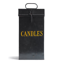 A very elegant, tall Edwardian tin with "Candles" sign-written on its front. Perfect for the storing of all your candles - and particularly if they're extra long. It has a carrying handle, a hasp, and the inside has a useful internal division.