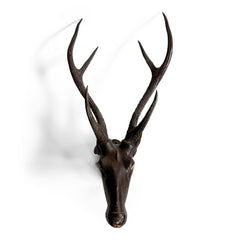 A stag head style trophy fashioned from papier-mâché and with reel deer antlers, that was most likely made in the 19th century in colonial India, during the days of The British Raj.