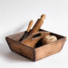 A good early Victorian polished-pine housekeeper's tidy with integrated handle, Shaker style proportions, and a lovely time-worn rustic patina.