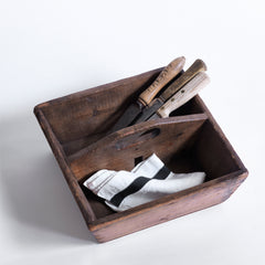 A good early Victorian polished-pine housekeeper's tidy with integrated handle, Shaker style proportions, and a lovely time-worn rustic patina.