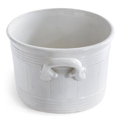 A late 19th century French oval-shaped foot bath with roll-top rim, raised banding, and very elegant handles.