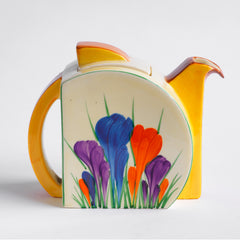 Clarice Cliff Autumn Crocus Stamford tea for two set. The underside is stamped "Crocus Hand painted Bizarre by Clarice Cliff Newport Pottery England" c. 1930