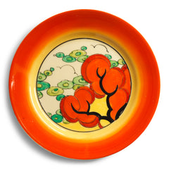 A stunning Clarice Cliff Orange Erin tea for two plate with wonderful, intense and unblemished paintwork - so good it looks box-fresh, straight from the 1930s Potteries. The underside is stamped "Hand Painted Bizarre by Clarice Cliff Wilkinson Ltd Made in England".