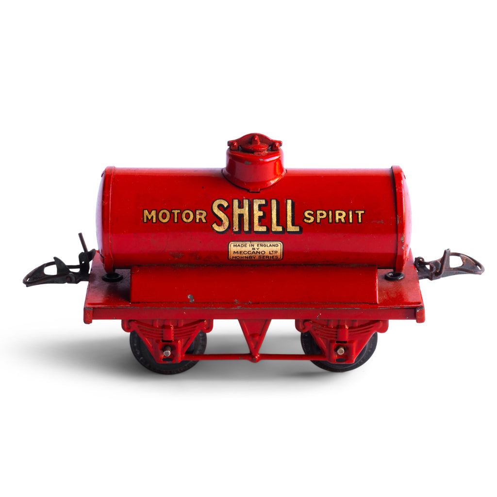 A vintage Hornby 0-gauge series "Motor Shell Spirit" goods wagon, and this one is in wonderful condition. 