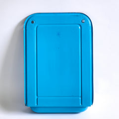 A vintage blue enamel kitchen utensil wall-mounted rack and drainer, ideal for the hanging of ladles, scoops and spoons, and manufactured by Kockums of Sweden.