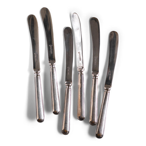 Set 6 Antique Sterling Silver Butter Knives