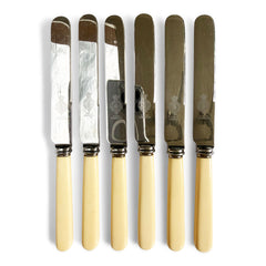A good set of 6 vintage bone handle sandwich or cake knives, each blade marked "Latham & Owen".